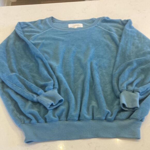 The Great. Blue 100% Cotton Terry Cropped Lounge Set Size Medium - Picture 3 of 13